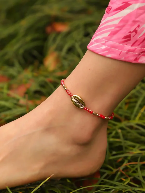 1 Seaside Beach Style String Color Bead Crystal Shell Ankle Ankle Anklet Women's All-match Leisure Travel Party Simple Body Gold - Image 13