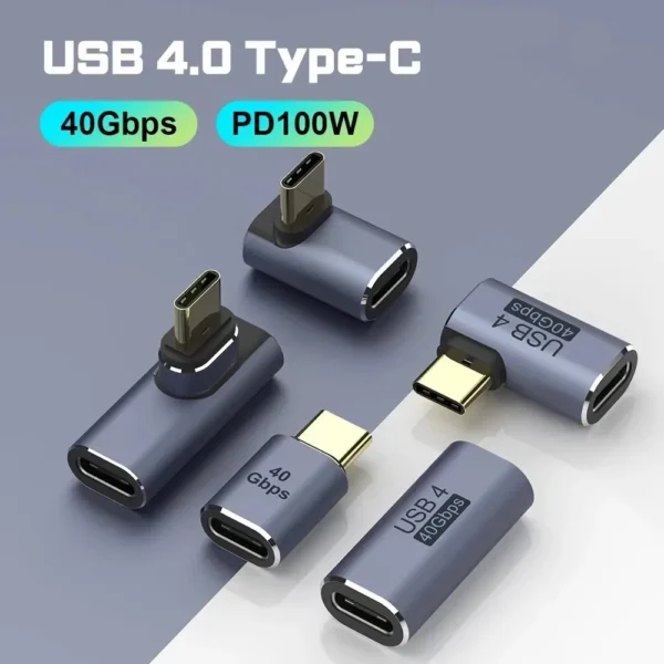 USB Type-C Adapter For Macbook, 90 Degree Quick Charge Converter Male To Female 100W 40gbps PD Data Transfer - Image 2