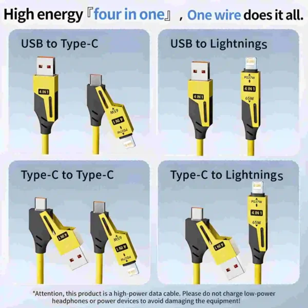 4 in 1 65W Spring Short Data Cable 6A USB Type C Spring Telescopic Quick Charger Wire Spring USB Cable for iPhone 15 14 13 12 - Image 10
