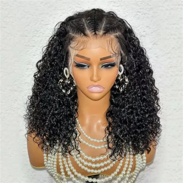 13x4 Lace Braid Wigs Human Hair Afro Kinky Curly Lace Front Wigs for Women Natural Black 250% Density Brazilian Remy Hair 16inch - Image 3