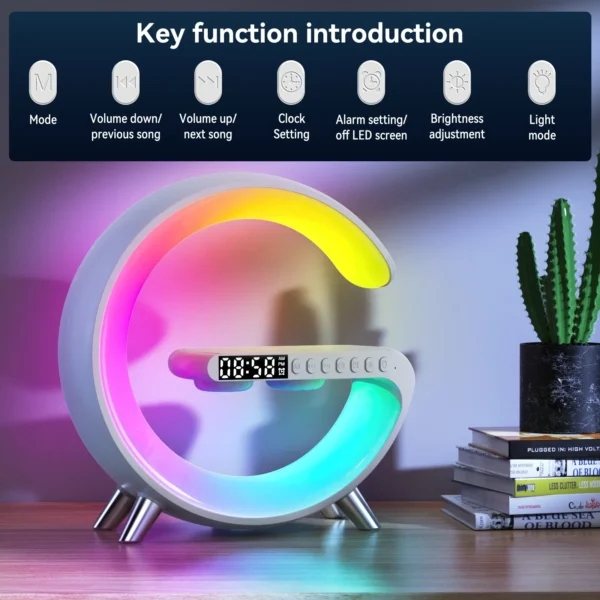G Wireless Charger Stand Alarm Clock Bluetooth Speaker RGB Night Light Lamp Fast Charging Station Dock for iPhone Samsung Xiaomi - Image 20