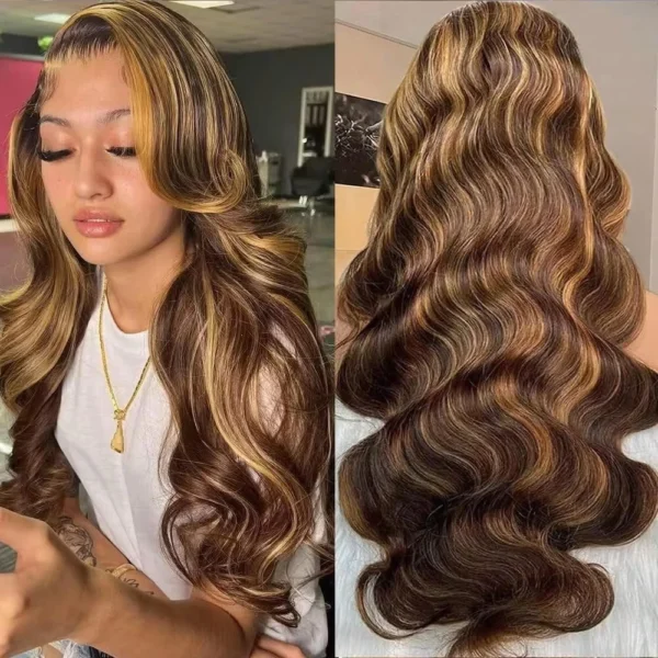 180 200 Density Lace Front Wigs Human Hair Body Wave 4/27 Highlight  13x4 13x6 HD Lace Frontal Colored 18 36 Inch Human wig - Image 2