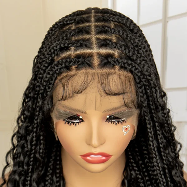 36 Inches Long Boho Braided Wigs with Baby Hair Synthetic Full Lace Knotless Box Braiding Wig with Curly Lace Frontal Wig - Image 3