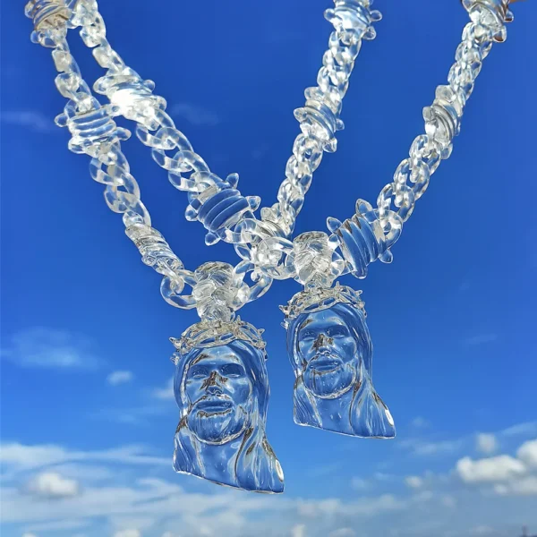 Trendy Transparent Clear Acrylic Big Juese Pendant Necklace for Men Hiphop Brambles Wire Jesus Christ Necklaces Male Jewelry - Image 9