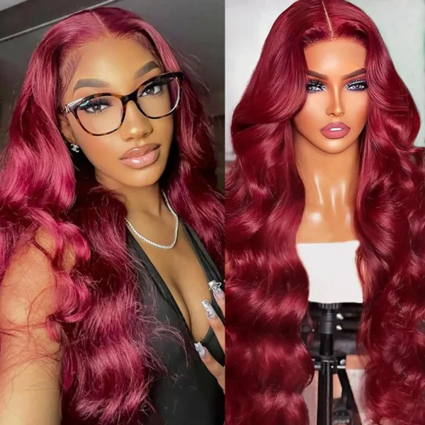 13x6 Hd Lace Front Human Hair Wig 99J Burgundy Preplucked Hd Transparent 13x4 Body Wave Human Hair Lace Frontal Wigs for Women - Image 2
