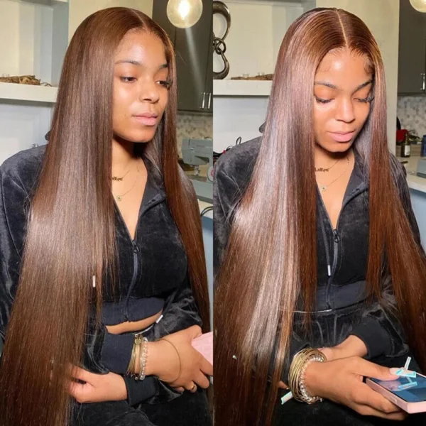 Chocolate Brown Straight 13x4 13x6 Hd Lace Frontal Wig Brazilian Colored T Part Human Hair Wigs For Women Preplucked 30 36 Inch - Image 15