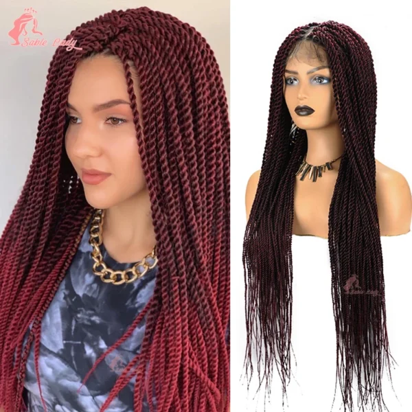 Long 36“ Synthetic Full Lace Wigs Twist Box Braided Wigs Lace Front Wig Knotless Braids Wig Black Women Cornrow Box Braided Wigs - Image 10