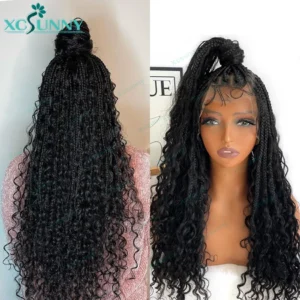 Knotless Braided Wig Human Hair Full Lace HD Wig For Braids For Black Women Boho Braids Human Wig With Curly Ends High Density