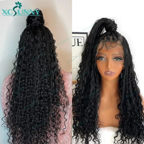 Knotless Braided Wig Human Hair Full Lace HD Wig For Braids For Black Women Boho Braids Human Wig With Curly Ends High Density