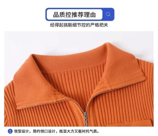 Fashion Zipper Short Knitted Cardigan Sweater 2025 Spring Autumn New Korean Versatile Coat Top Turn-Down Col Sweater Solid Color - Image 38