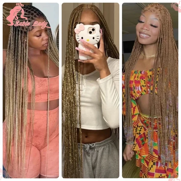 36" Synthetic Knotless Box Braided Wigs For Black Women Cornrow Braids Lace Wigs Full Lace Braids Hair Wig Black Braiding Hair - Image 16
