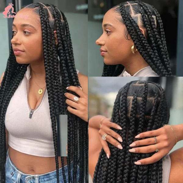 Synthetic Full Lace Wigs Jumbo Box Braids Wig Lace Front Wig Knotless Braids Wig Black Women Long 36“ Cornrows Box Braided Wigs - Image 3