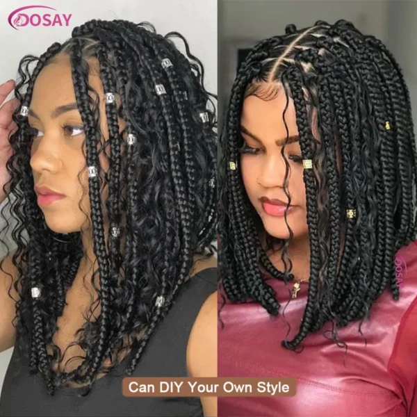 Short 12 Inch Bohemian Curly Braided Full Lace Front Wigs Knotless Box Braid Bob Wig Women Synthetic Locs Goddess Cornrow Braids - Image 3