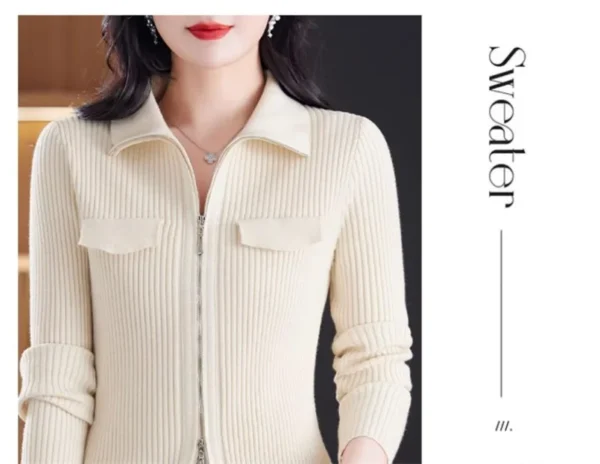 Fashion Zipper Short Knitted Cardigan Sweater 2025 Spring Autumn New Korean Versatile Coat Top Turn-Down Col Sweater Solid Color - Image 23