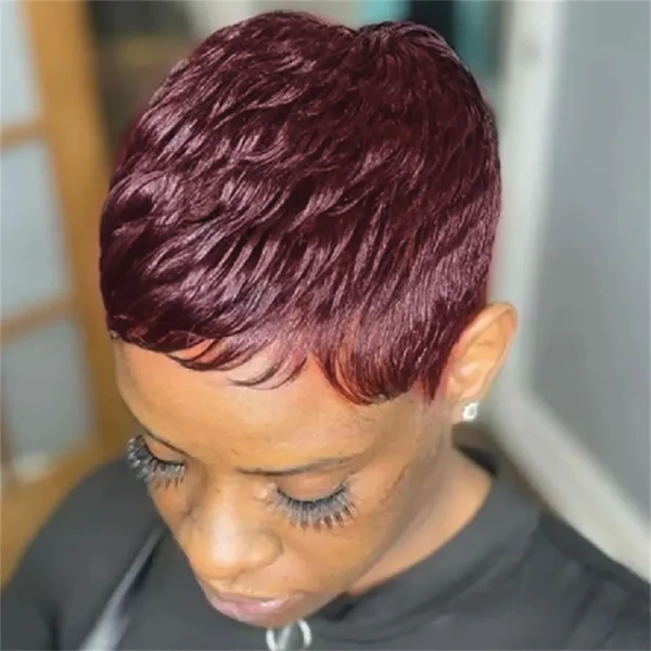 layered 4inch short straight 150% density human hair remy wig machine made pixie cut natural black 99j  brown color for women ﻿ - Image 2