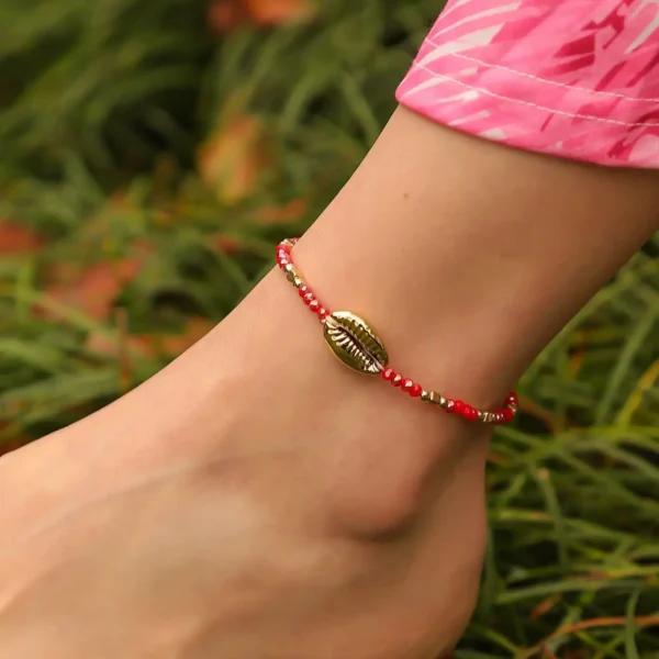 1 Seaside Beach Style String Color Bead Crystal Shell Ankle Ankle Anklet Women's All-match Leisure Travel Party Simple Body Gold - Image 5