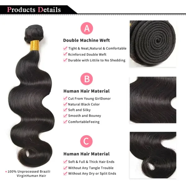 Body Wave Bundles 100% Human Hair Extensions Brazilian Remy 32Inch Water Wavy Raw Hair Bundles Virgin Double Weft Hair Weaving - Image 3