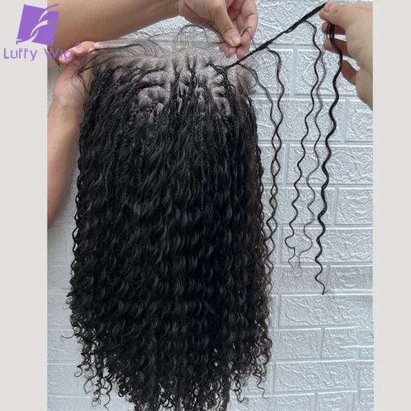 Boho Knotless Braids Hd Full Lace Wig Human Hair Braided Wigs for Black Women Braided Ponytail Wig Natural with Baby Hair LUFFY - Image 4