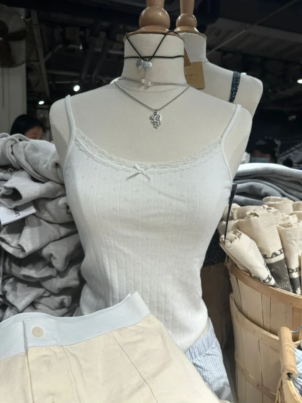 Sweet Pink Striped Lace Crop Top Cute Bow Soft Cotton Sleeveless Summer Camis Vests Women Vintage Harajuku Slim Tank Tops Y2k - Image 13