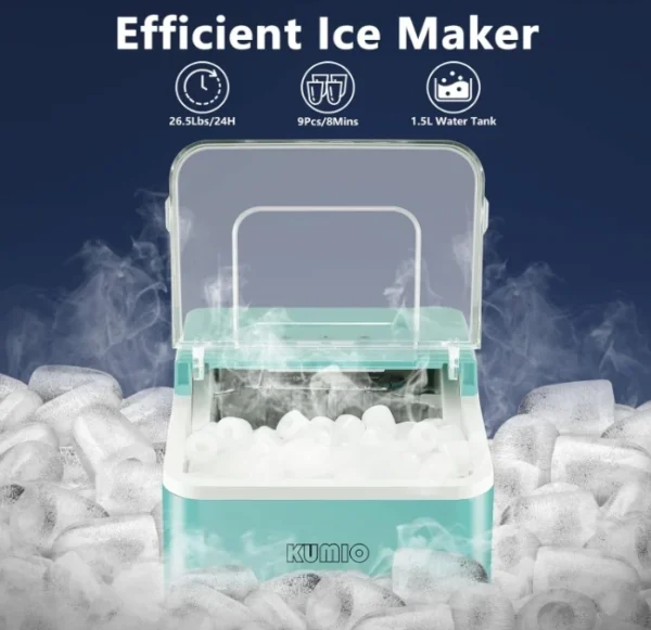Countertop Ice Maker, 9 Bullet Ice Fast Making in 6-8 Mins, 26.5 lbs in 24 hrs, Self-Cleaning Ice Makers Countertop - Image 2