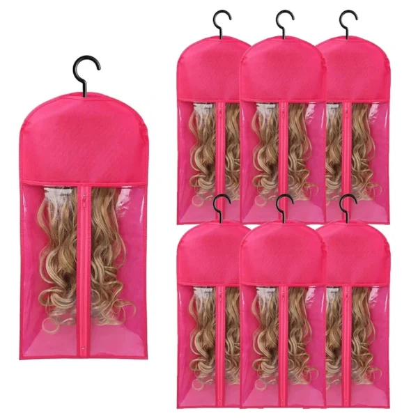 10pcs Long Hair Extensions Storage Bag Non-Woven Dust Proof Wigs Carrier Bags With Plastic Hanger For Home Organizer - Image 5