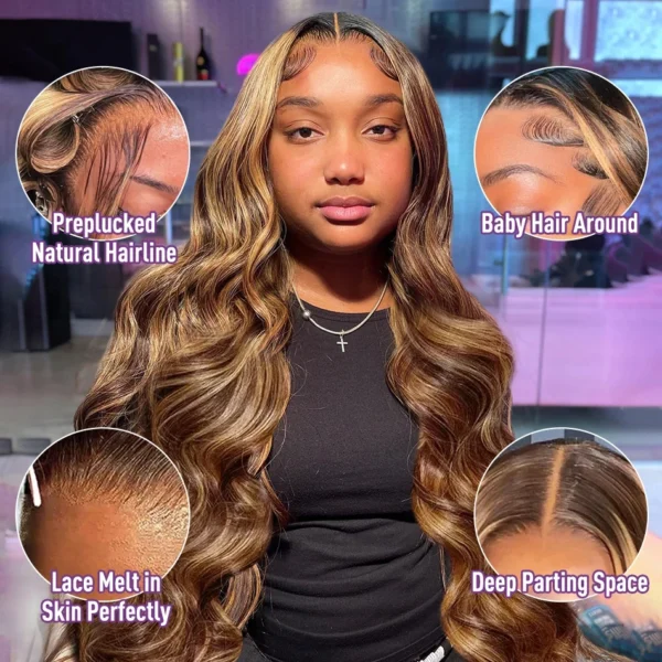 Highlight 13x6 Lace Frontal Wig Human Hair Body Wave 13x4 Hd Lace Front Wig For Women 4/27 Blonde Ombre Brown Colored Wig 36Inch - Image 12