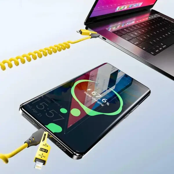 4 in 1 65W Spring Short Data Cable 6A USB Type C Spring Telescopic Quick Charger Wire Spring USB Cable for iPhone 15 14 13 12 - Image 5