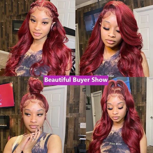 Burgundy 99J Body Wave 13x6 Hd Lace Frontal Human Hair Wig Transparent Lace Front Wigs For Women Brazilian Red Colored Remy Wig - Image 10