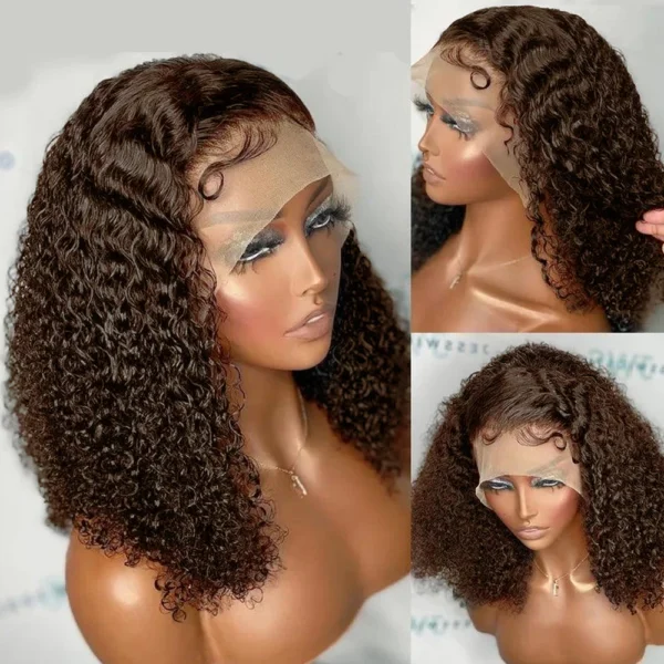 250 Density Chocolate Short Bob Wigs Human Hair Wig 13x4 HD Lace Front Wig Deep Wave Pre plucked Transparent Lace Frontal Wig - Image 9