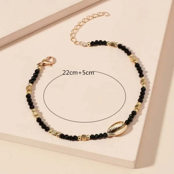 1 Seaside Beach Style String Color Bead Crystal Shell Ankle Ankle Anklet Women's All-match Leisure Travel Party Simple Body Gold - Image 3