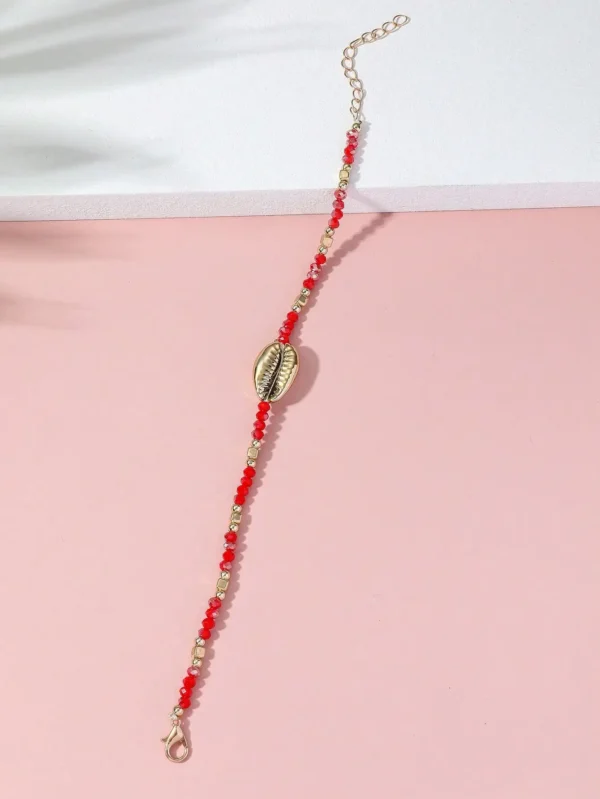 1 Seaside Beach Style String Color Bead Crystal Shell Ankle Ankle Anklet Women's All-match Leisure Travel Party Simple Body Gold - Image 15