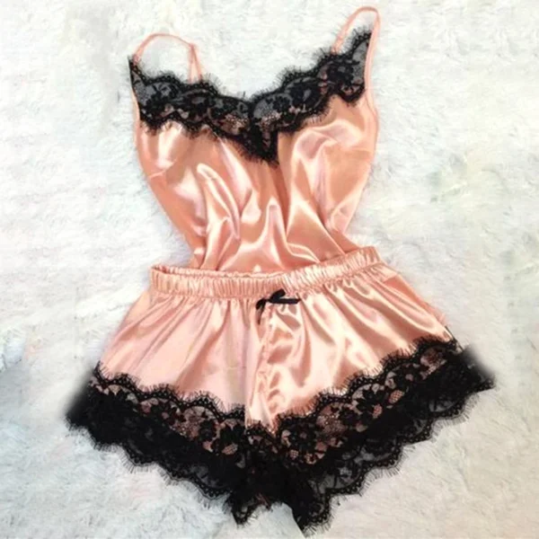 Fashion Nightwear Lace Trim Satin Cami Top Pajama Sets Sexy Hot Erotic Home Wear Women Pajamas Women Sleepwear Sleeveless Strap - Image 8