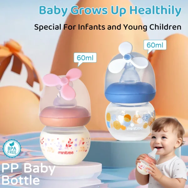 0-6 months newborn baby mini bottle, 60ml creative small windmill baby bottle, fall-proof and anti-colic PP bottle, BPA-free - Image 2