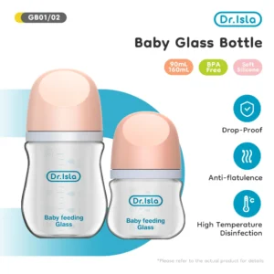 Dr.isla Glass Bottles Newborn Feeding Bottles 80ML/160ML Baby Bottle Anti-flatulence Milk Feeding Bottles Infant BPA free