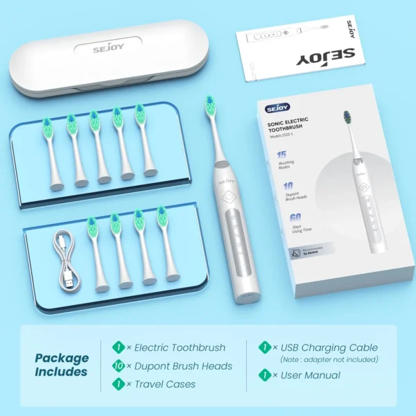 Sejoy Sonic Electric Toothbrush For Adults Tooth Deep Clean 10 Brush Heads Travel Case Built in Smart Timer Sonic Toothbrush - Image 19