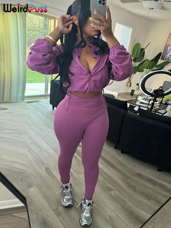 Weird Puss 2024 Autumn Women 2 Piece Set Casual Tracksuit Zipper Thin Drawstring Jacket+Leggings Matching Streetwear Sporty Suit - Image 24