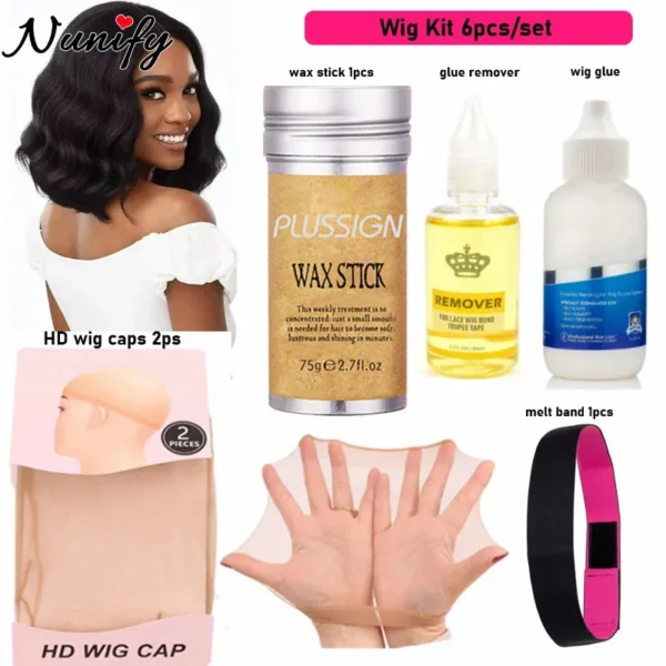 7pcs Wig Installation Kit Set Hd Wig Caps Lace Wig Glue And Remover Melt Band For Lace Frontal Wax Stick With Edge Brush - Image 8