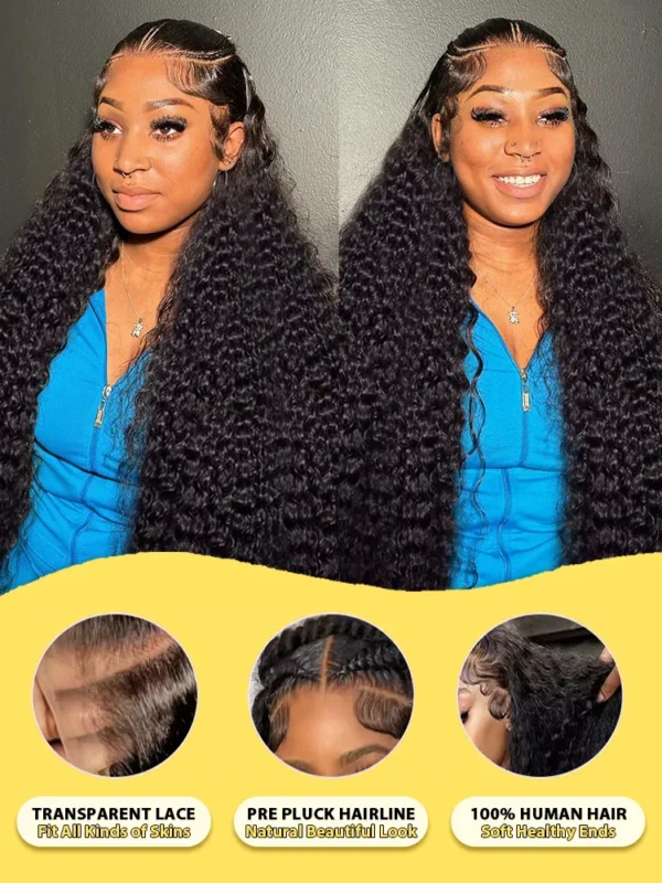 250 Density Transparent HD Human Hair Wig 30 32 40 Inch Deep Wave 13x4 Curly Lace Front 13x6 Water Wave Lace Frontal Wigs - Image 4