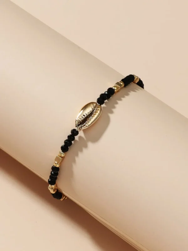 1 Seaside Beach Style String Color Bead Crystal Shell Ankle Ankle Anklet Women's All-match Leisure Travel Party Simple Body Gold - Image 11