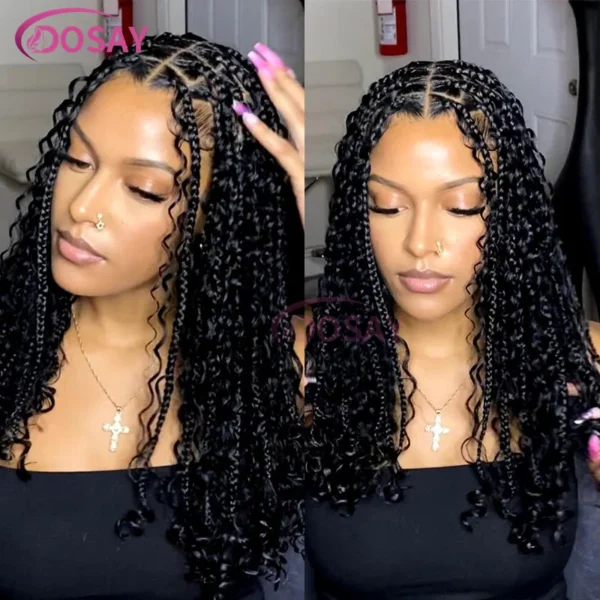 Synthetic Curly Wigs Short 360 Full Lace Boho Braids Wig 12 Inch Knotless Braided Wigs Goddess Box Braid Wig Pre-Pluck Baby Hair - Image 2