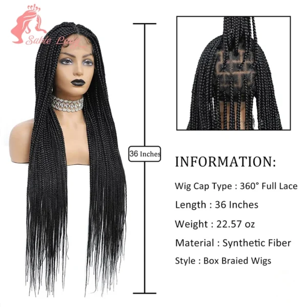 36" Synthetic Knotless Box Braided Wigs For Black Women Cornrow Braids Lace Wigs Full Lace Braids Hair Wig Black Braiding Hair - Image 5