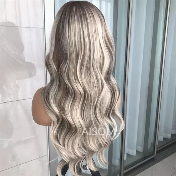 Body Wave Lace Front Wig Highlight Ash Blonde Lace Frontal Synthetic Wigs Pre Plucked Long Wavy Synthetic Lace Wig for Women - Image 4