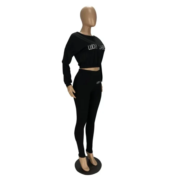 Fashion Summer Solid Lucky Label Letter Embroidery Two Piece Sets Women Sweatshirt+Leggings Casual Sporty Tracksuits Female - Image 42
