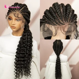 African Black Women Braided Wigs Double Lace Cornrow Braided Wig with Baby Hair Full Lace Frontal 30 Inch Natural Braiding Hair