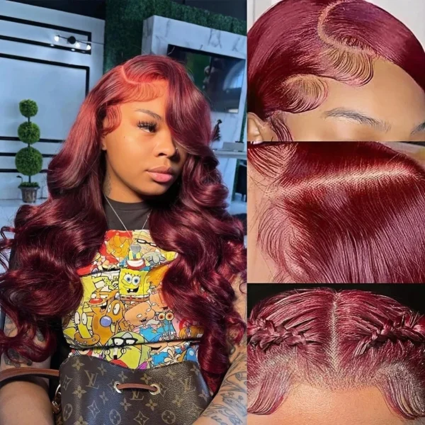 13x6 Hd Lace Front Human Hair Wig 99J Burgundy Preplucked Hd Transparent 13x4 Body Wave Human Hair Lace Frontal Wigs for Women - Image 10