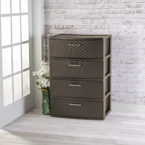 Stylish 4 Drawer Wide Woven Plastic Organizer for Home Storage Needs and Durability - Image 3