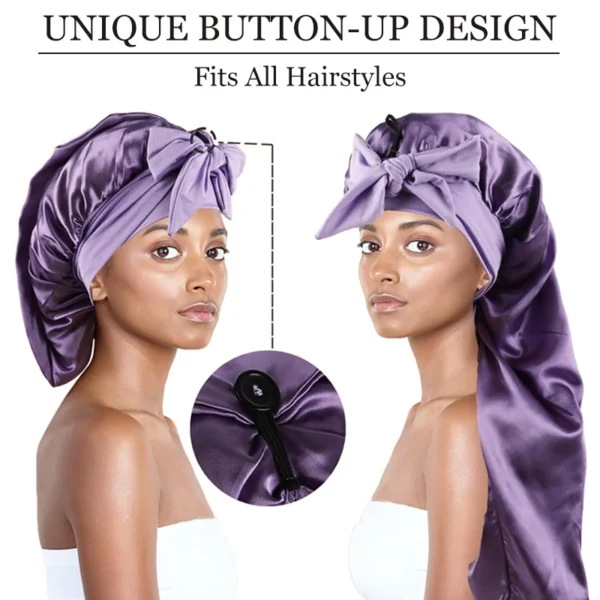 Soft Silky Long Satin Bonnet For Natural Hair And Curly Hair Extra Large Size Hair Cap With Tie For Comfortable Night Sleep 1Pcs - Image 5