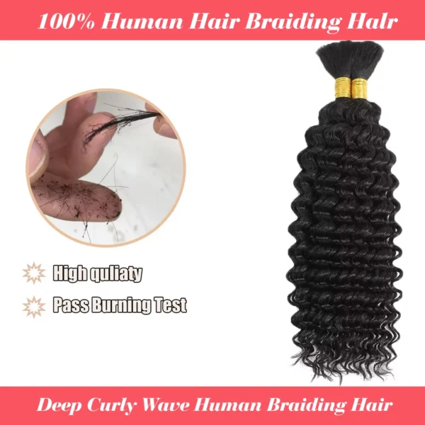 Human Braiding Hair Deep Wave Bulk Human Hair 100g No Weft Human Hair Bundles Micro Human Braiding Hair for Boho Braids - Image 2