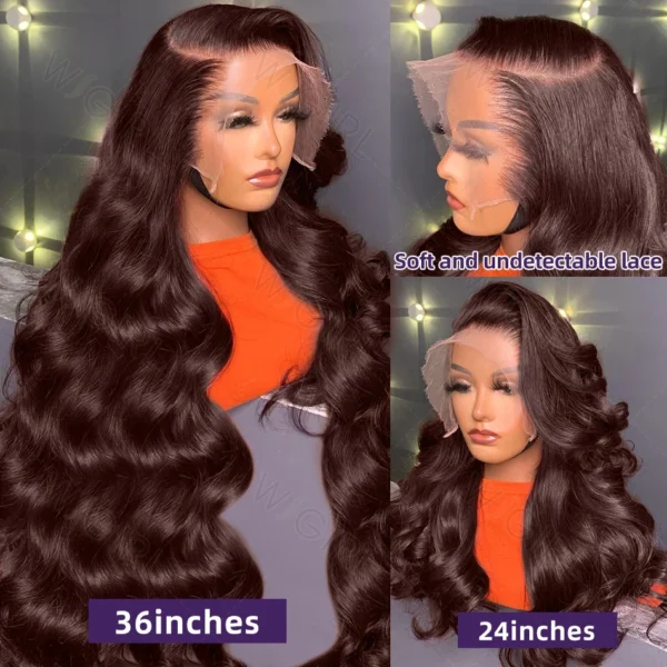 Mossily HD 300% 30 40 Inchs 13x6 Body Wave Lace Front Human Hair Wigs Chocolate Brown 13x4 Lace Frontal Wig Transparent - Image 6
