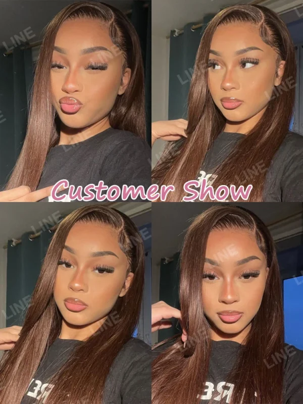 Chocolate Brown Straight 13x4 13x6 Hd Lace Frontal Wig Brazilian Colored T Part Human Hair Wigs For Women Preplucked 30 36 Inch - Image 5
